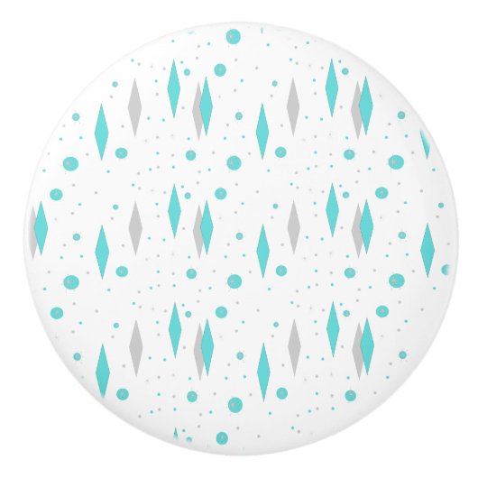 Retro Turquoise Diamond & Starburst Ceramic Knob. Keramische Knop (Voorkant)