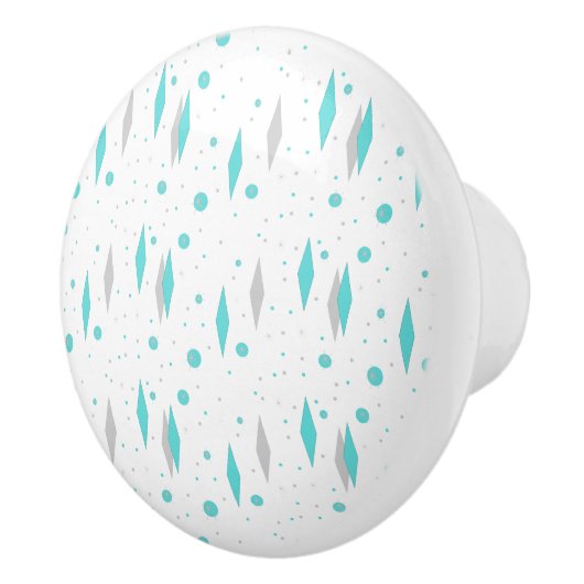 Retro Turquoise Diamond & Starburst Ceramic Knob. Keramische Knop (Rechts)