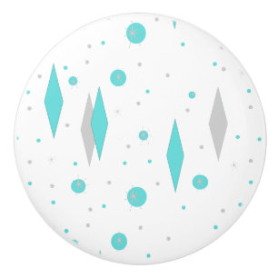 Retro Turquoise Diamond & Starburst Ceramic Knob. Keramische Knop
