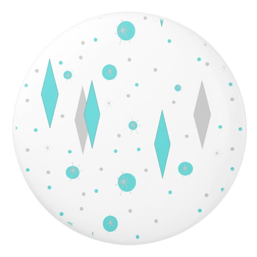 Retro Turquoise Diamond & Starburst Ceramic Knob. Keramische Knop (Voorkant)