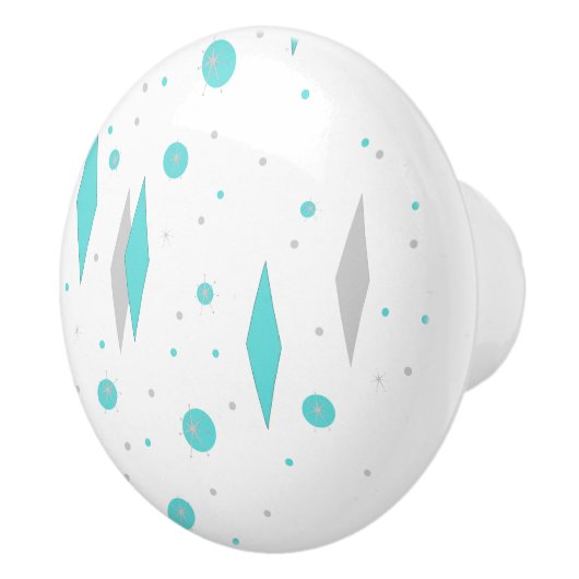 Retro Turquoise Diamond & Starburst Ceramic Knob. Keramische Knop (Rechts)