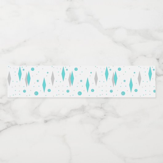 Retro Turquoise Diamond & Starburst Fleslabel Waterfles Etiket (Enkel label)