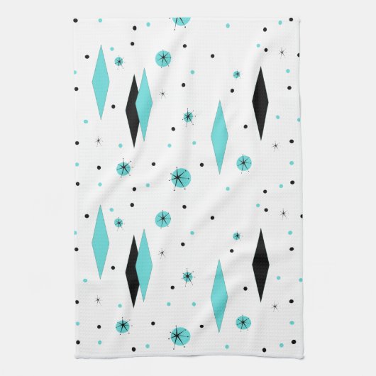 Retro Turquoise Diamond & Starburst Kitchen Towel Theedoek (Verticaal)