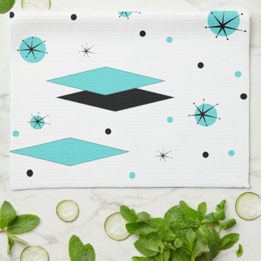 Retro Turquoise Diamond & Starburst Kitchen Towel Theedoek (Gevouwen)