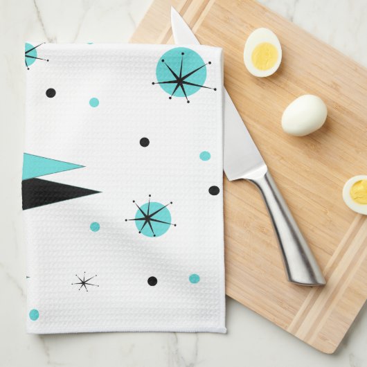 Retro Turquoise Diamond & Starburst Kitchen Towel Theedoek (Quarter Fold)