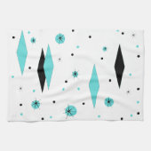 Retro Turquoise Diamond & Starburst Kitchen Towel Theedoek (Horizontaal)