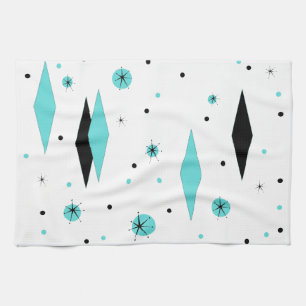 Retro Turquoise Diamond & Starburst Kitchen Towel Theedoek