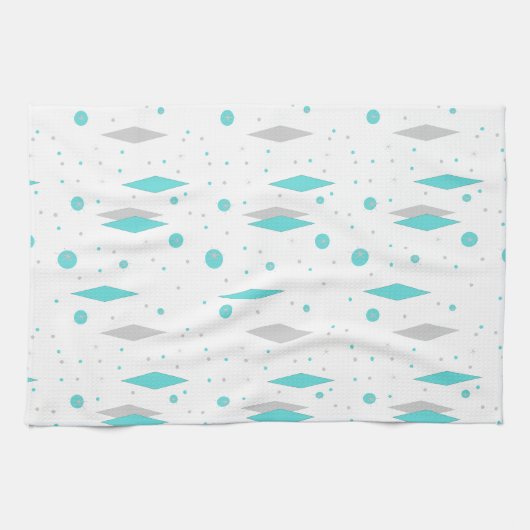 Retro Turquoise Diamond & Starburst Kitchen Towele Theedoek (Horizontaal)