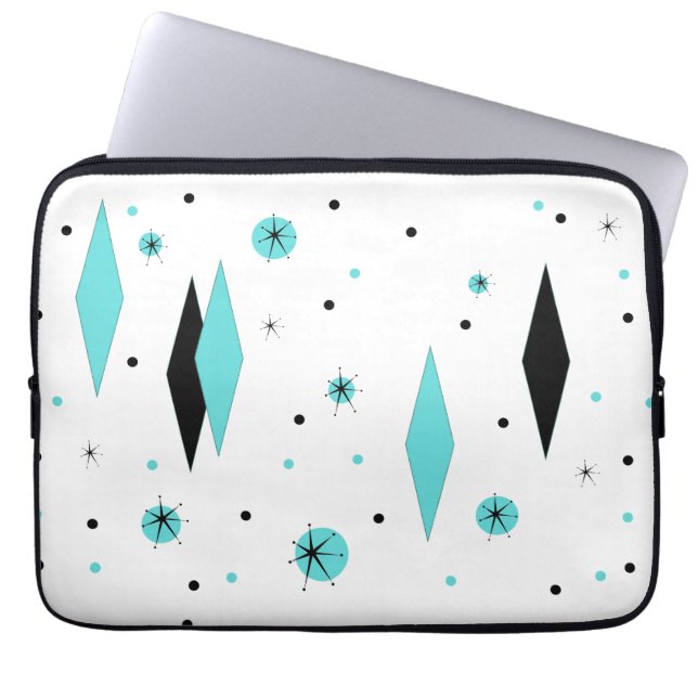 Retro Turquoise Diamond & Starburst-laptophoes Laptop Sleeve (Voorkant)