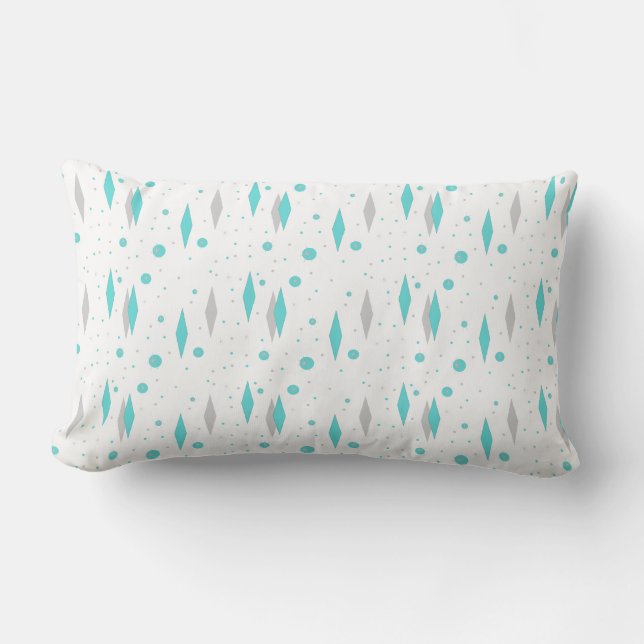 Retro Turquoise Diamond & Starburst Lumbar Pillow Kussen (Voorkant)