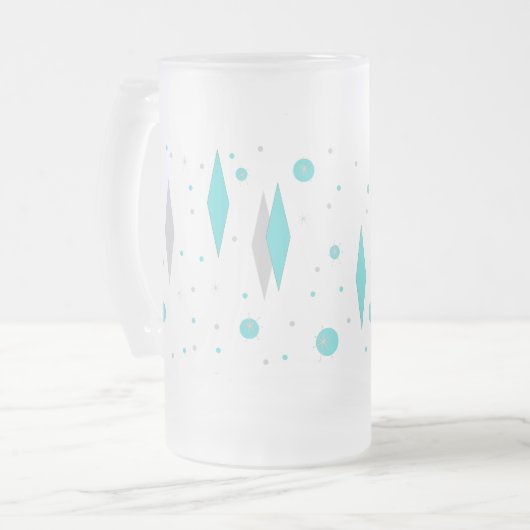 Retro Turquoise Diamond & Starburst Mok (Voorkant links)