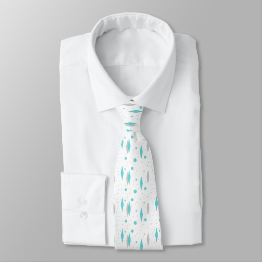 Retro Turquoise Diamond & Starburst Necktie Stropdas (Gebonden)