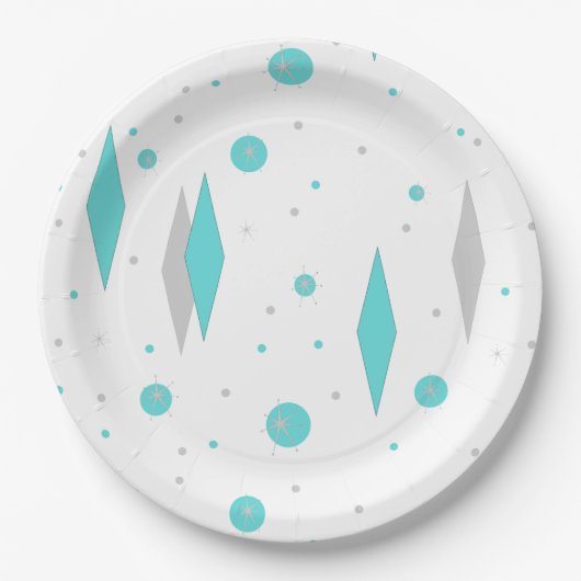 Retro Turquoise Diamond & Starburst Paper-Borden Papieren Bordje (Voorkant)