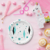 Retro Turquoise Diamond & Starburst Paper Borden Papieren Bordje (Feest)