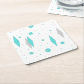Retro Turquoise Diamond & Starburst Paper Onderzet Kartonnen Onderzetters (Schuin)