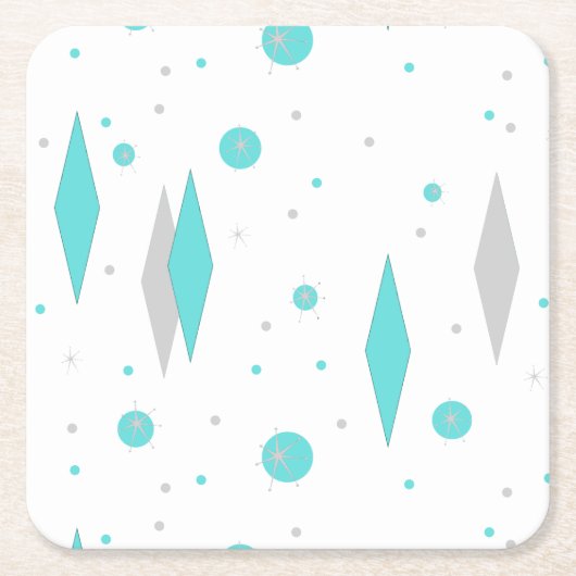 Retro Turquoise Diamond & Starburst Paper Onderzet Kartonnen Onderzetters (Voorkant)