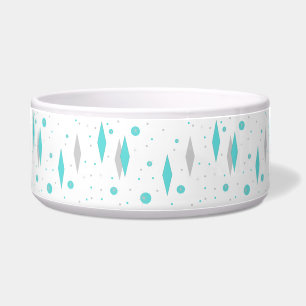 Retro Turquoise Diamond & Starburst Pet Bowl Voerbakje