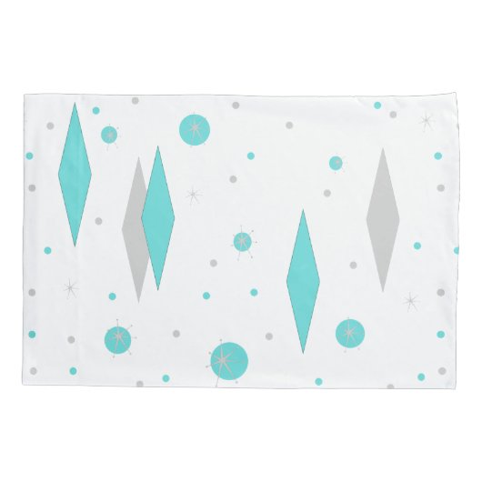 Retro Turquoise Diamond & Starburst Pillowcase Kussensloop (Achterkant)