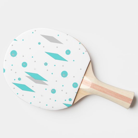 Retro Turquoise Diamond & Starburst Ping Pong Padd Tafeltennisbatje (Zijkant)