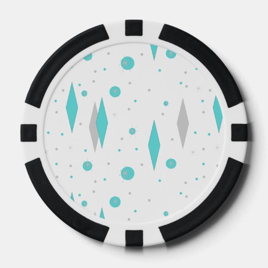 Retro Turquoise Diamond & Starburst Poker Chips (Voorkant)