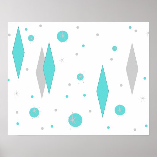 Retro Turquoise Diamond & Starburst Poster (Voorkant)