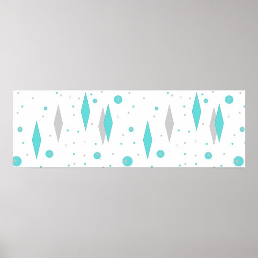 Retro Turquoise Diamond & Starburst Poster (Voorkant)