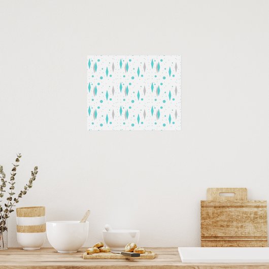 Retro Turquoise Diamond & Starburst Poster (Keuken)