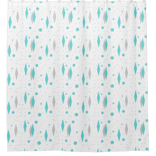 Retro Turquoise Diamond & Starburst Shower Curtain Douchegordijn (Voorkant)