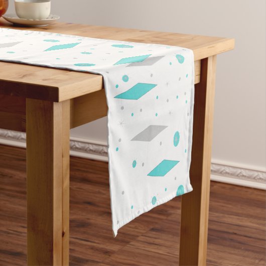 Retro Turquoise Diamond & Starburst Table Runner Korte Tafelloper (Voorbeeld)