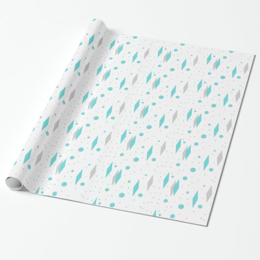 Retro Turquoise Diamond & Starburst Wrapping Paper Cadeaupapier (Uitgerold)
