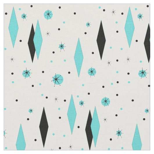Retro Turquoise Diamonds en Starbursts Fabric Stof (Close Up)