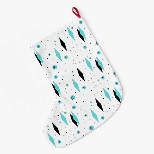 Retro Turquoise Diamonds Kerstmis stoppen Grote Kerstsok (Achterkant (Hangend))