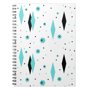 Retro Turquoise Diamonds Spiraalvormig Notitieboek