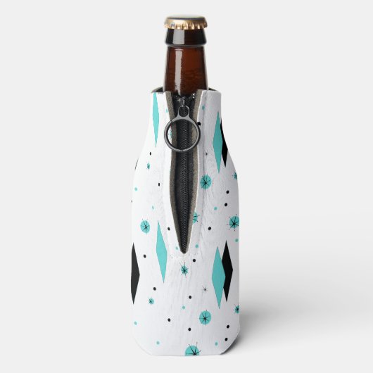 Retro Turquoise Diamonds & Starburst Bottle Cooler (Fles Achterkant)