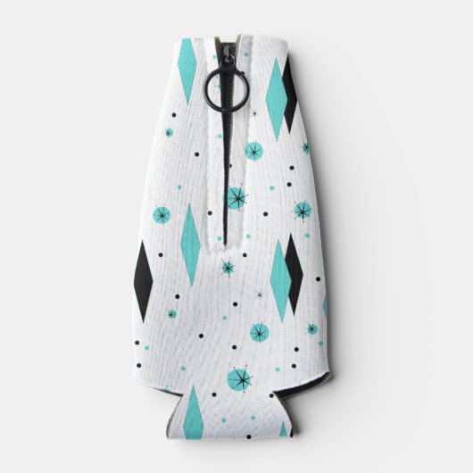 Retro Turquoise Diamonds & Starburst Bottle Cooler (Achterkant)