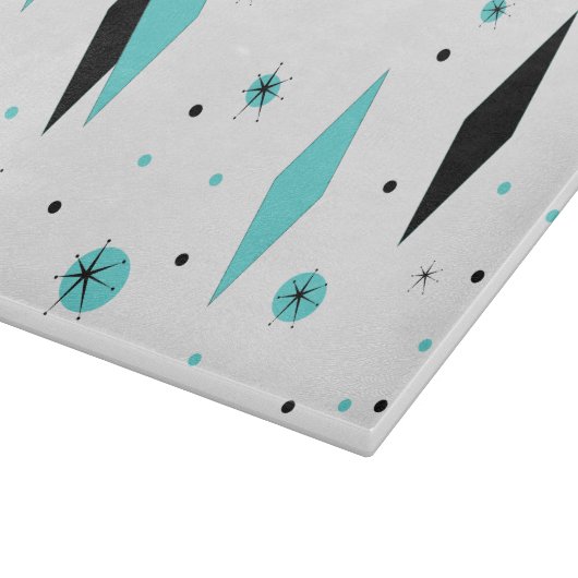 Retro Turquoise Diamonds & Starburst Cutting Board Snijplank (Hoek)