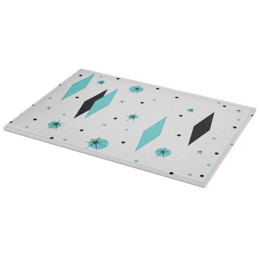 Retro Turquoise Diamonds & Starburst Cutting Board Snijplank (Hoek)