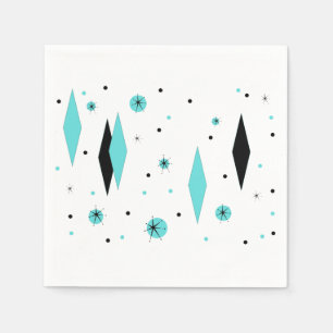 Retro Turquoise Diamonds & Starburst Paper Napkins Servet