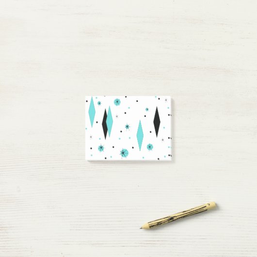 Retro Turquoise Diamonds & Starburst Post-it Notes (Op bureau)