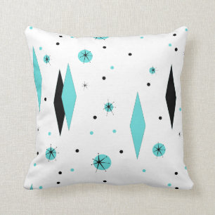 Retro Turquoise Diamonds & Starburst Sierkussen