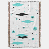 Retro Turquoise Diamonds & Starburst Throw Blanket Deken (Voorkant Verticaal)