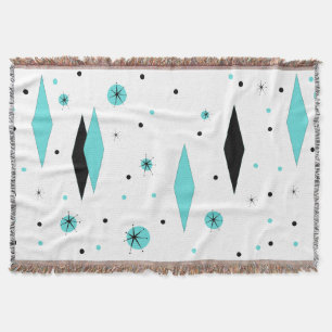Retro Turquoise Diamonds & Starburst Throw Blanket Deken