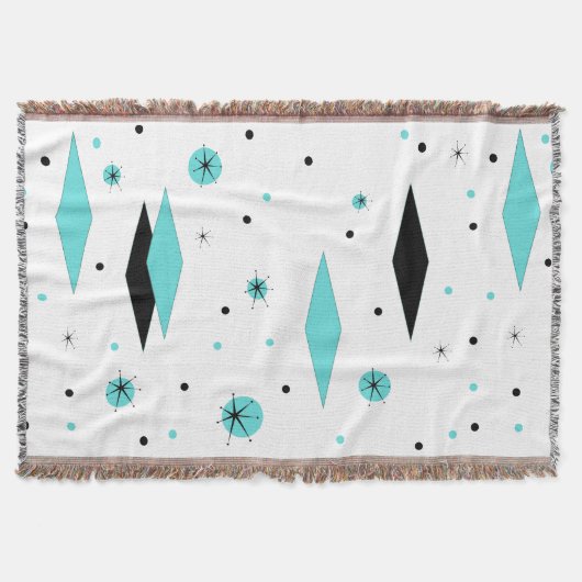 Retro Turquoise Diamonds & Starburst Throw Blanket Deken (Voorkant)