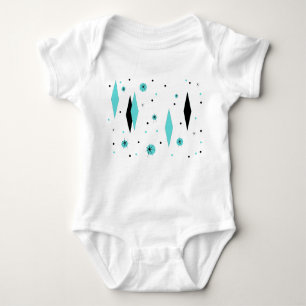 Retro Turquoise Diamonds & Starbursts Baby Creeper Romper