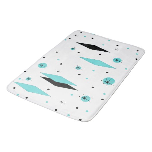 Retro Turquoise Diamonds & Starbursts Bath Mat (Gekanteld)