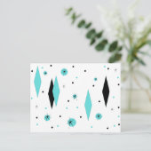 Retro Turquoise Diamonds & Starbursts Briefkaart (Staand voorkant)