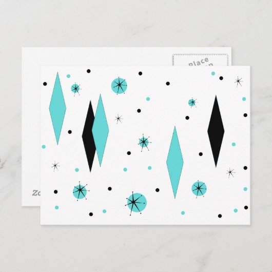 Retro Turquoise Diamonds & Starbursts Briefkaart (Voorkant / Achterkant)