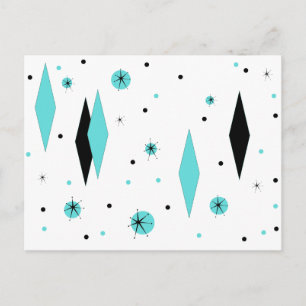 Retro Turquoise Diamonds & Starbursts Briefkaart