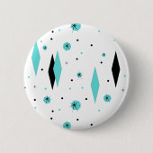 Retro Turquoise Diamonds & Starbursts Button (Voorkant)