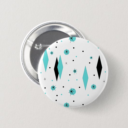 Retro Turquoise Diamonds & Starbursts Button (Voorkant /achterkant)